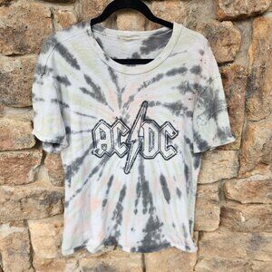 AC/DC Tie-Dye Graphic Band Tee Shirt Gray & White Size M Wet Cat